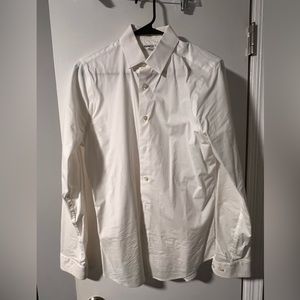 white EXPRESS button down dress shirt 14.5 neck; 32/33. extra slim small